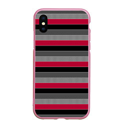 Чехол iPhone XS Max матовый Красно-черный полосатый современный узор, цвет: 3D-розовый