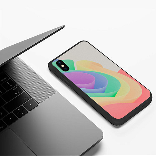Чехол iPhone XS Max матовый Волнообразные разноцветные листы / 3D-Черный – фото 3