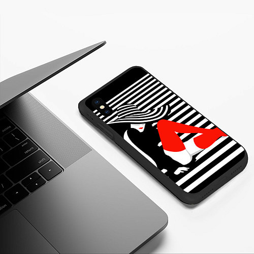 Чехол iPhone XS Max матовый Загадочная девушка в красных чулках / 3D-Черный – фото 3