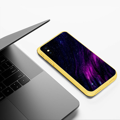 Чехол iPhone XS Max матовый Абстрактные блёстки и звёзды / 3D-Желтый – фото 3