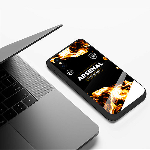 Чехол iPhone XS Max матовый Arsenal legendary sport fire / 3D-Черный – фото 3