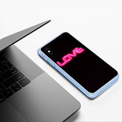 Чехол iPhone XS Max матовый Love - неоновая надпись, цвет: 3D-голубой — фото 2