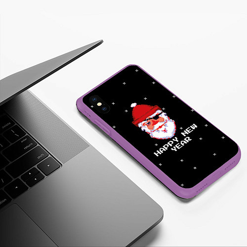 Чехол iPhone XS Max матовый Дед мороз с повязкой / 3D-Фиолетовый – фото 3