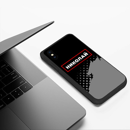 Чехол iPhone XS Max матовый Николай - в красной рамке на темном / 3D-Черный – фото 3