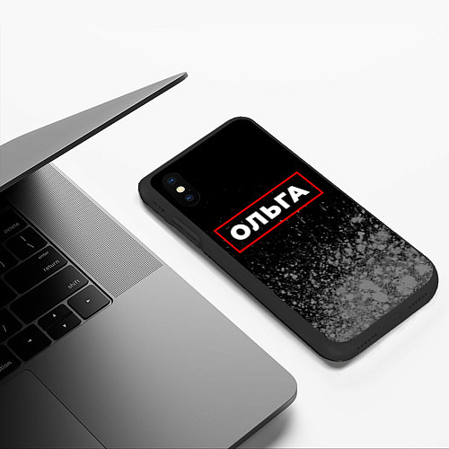 Чехол iPhone XS Max матовый Ольга - в красной рамке на темном / 3D-Черный – фото 3