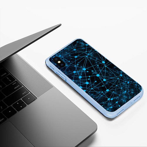 Чехол iPhone XS Max матовый Нейроны - всемирная паутина на черном фоне / 3D-Голубой – фото 3