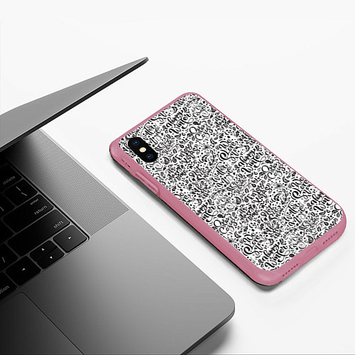 Чехол iPhone XS Max матовый Новогодний узор леттеринг надписи / 3D-Малиновый – фото 3