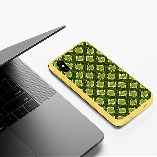 Чехол iPhone XS Max матовый Милитари Змеиная кожа ромб / 3D-Желтый – фото 3