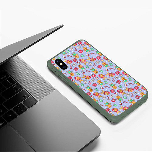 Чехол iPhone XS Max матовый Christmas Background / 3D-Темно-зеленый – фото 3