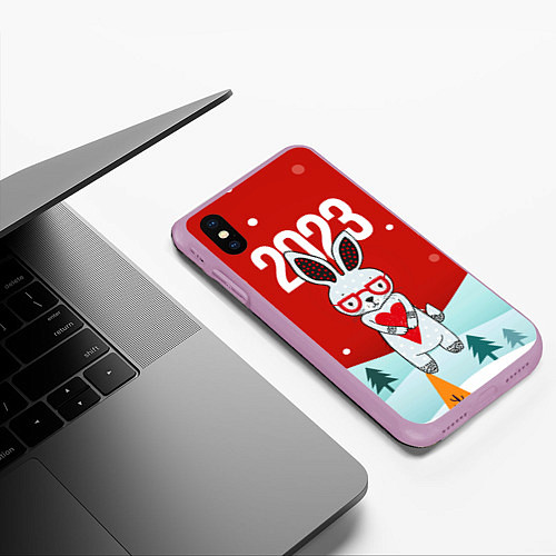 Чехол iPhone XS Max матовый 2023 зайчик с сердечком / 3D-Сиреневый – фото 3