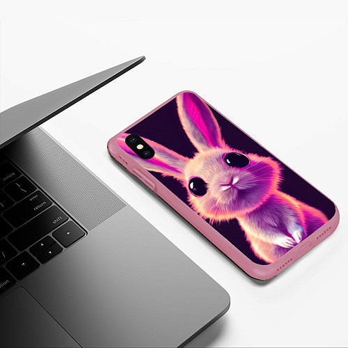 Чехол iPhone XS Max матовый Кролик 3Д арт / 3D-Малиновый – фото 3