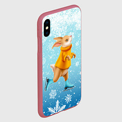 Чехол iPhone XS Max матовый Кролик на коньках в снегопад, цвет: 3D-малиновый — фото 2