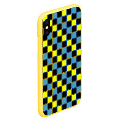 Чехол iPhone XS Max матовый Желто-синий клетчатый яркий неоновый узор, цвет: 3D-желтый — фото 2