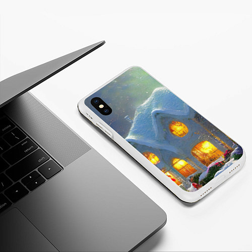 Чехол iPhone XS Max матовый Сказочный зимний домик, покрытый снегом / 3D-Белый – фото 3