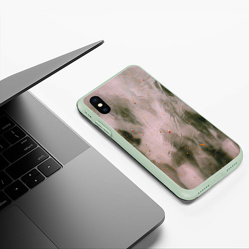 Чехол iPhone XS Max матовый Абстрактный туман и следы красок / 3D-Салатовый – фото 3