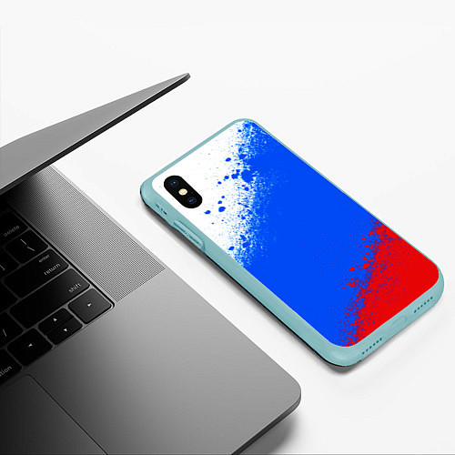 Чехол iPhone XS Max матовый Флаг России - триколор / 3D-Мятный – фото 3