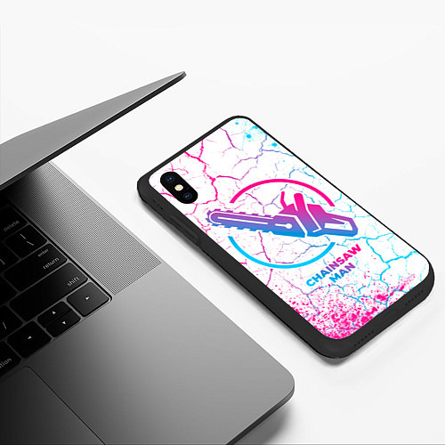 Чехол iPhone XS Max матовый Chainsaw Man neon gradient style / 3D-Черный – фото 3