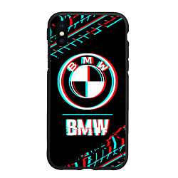 Чехол iPhone XS Max матовый Значок BMW в стиле glitch на темном фоне, цвет: 3D-черный