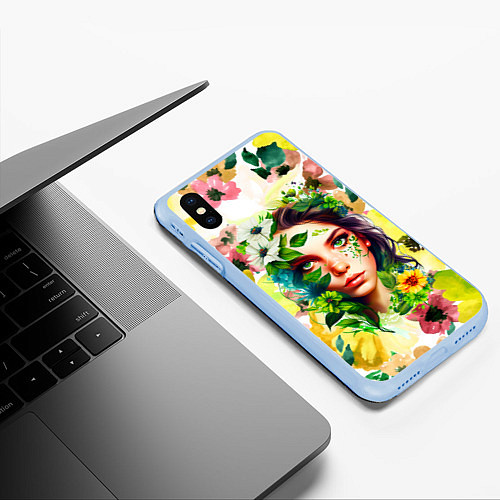 Чехол iPhone XS Max матовый Девушка Весна - акварель / 3D-Голубой – фото 3