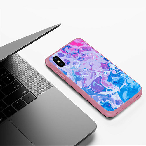 Чехол iPhone XS Max матовый Абстрактные разводы краски / 3D-Малиновый – фото 3