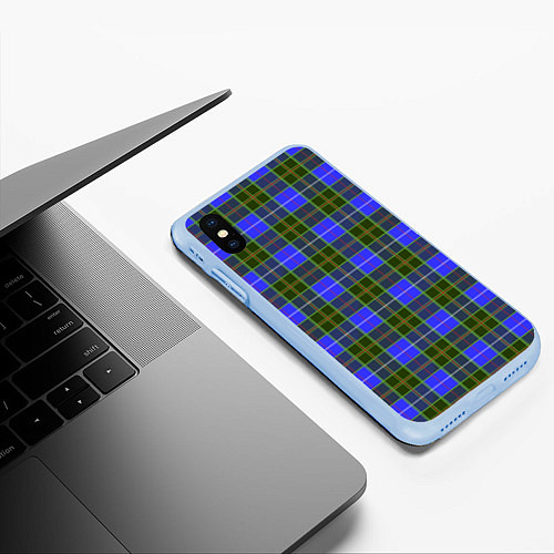 Чехол iPhone XS Max матовый Ткань Шотландка сине-зелёная / 3D-Голубой – фото 3