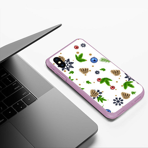 Чехол iPhone XS Max матовый Ёлки, шишки, новый год / 3D-Сиреневый – фото 3