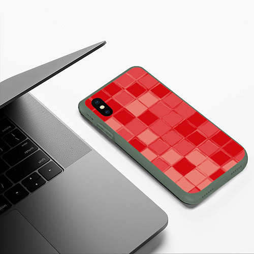 Чехол iPhone XS Max матовый Красный паттерн из кубов / 3D-Темно-зеленый – фото 3