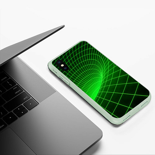 Чехол iPhone XS Max матовый Зелёная неоновая чёрная дыра / 3D-Салатовый – фото 3