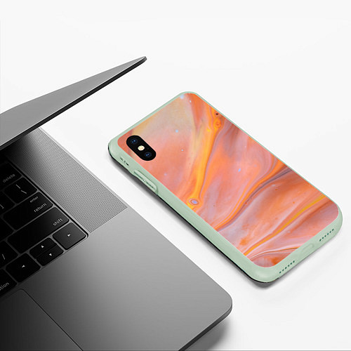 Чехол iPhone XS Max матовый Оранжевая река и краски / 3D-Салатовый – фото 3