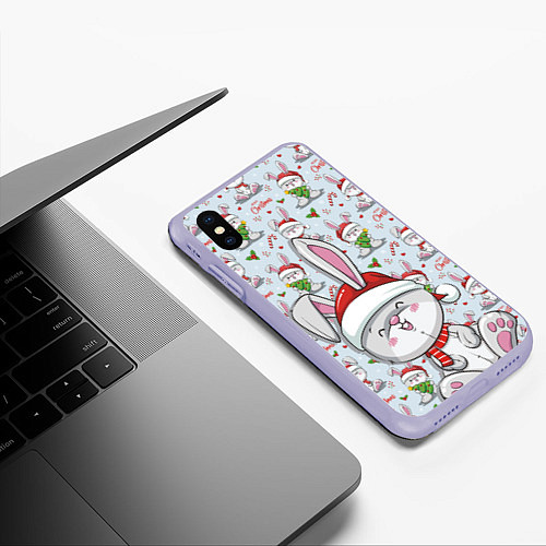Чехол iPhone XS Max матовый Милый новогодний зайка / 3D-Светло-сиреневый – фото 3