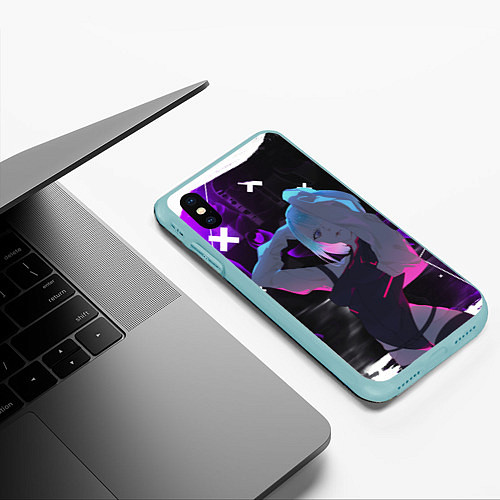 Чехол iPhone XS Max матовый Люси из киберпанка - неон / 3D-Мятный – фото 3