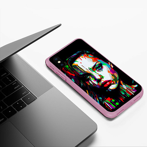 Чехол iPhone XS Max матовый Анджелина Джоли - поп-арт / 3D-Розовый – фото 3