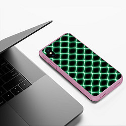 Чехол iPhone XS Max матовый Зелёная неоновая сетка, цвет: 3D-розовый — фото 2