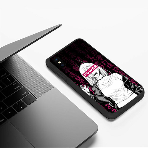 Чехол iPhone XS Max матовый Пауэр Человек бензопила / 3D-Черный – фото 3