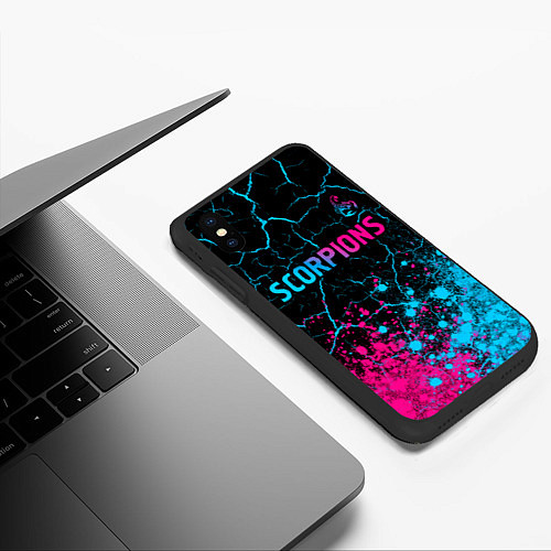 Чехол iPhone XS Max матовый Scorpions - neon gradient: символ сверху / 3D-Черный – фото 3