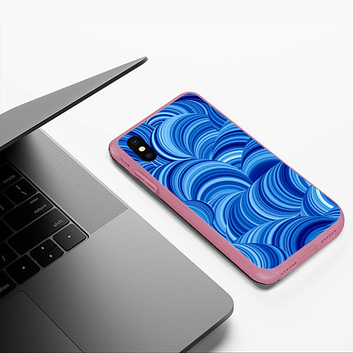 Чехол iPhone XS Max матовый Дуговой шлейф - синий паттерн / 3D-Малиновый – фото 3