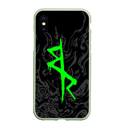 Чехол iPhone XS Max матовый Логотип Cyberpunk: Edgerunners - Дэвид, цвет: 3D-салатовый