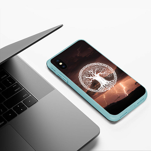 Чехол iPhone XS Max матовый Yggdrasil white rune / 3D-Мятный – фото 3