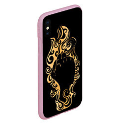 Чехол iPhone XS Max матовый Поднятый вверх кулак, окруженный золотым пламенем, цвет: 3D-розовый — фото 2