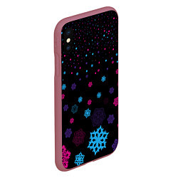 Чехол iPhone XS Max матовый Цветные снежинки, цвет: 3D-малиновый — фото 2