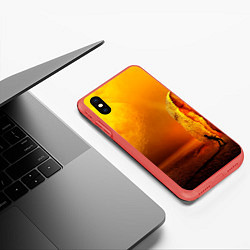 Чехол iPhone XS Max матовый Оранжевый космос и луна, цвет: 3D-красный — фото 2