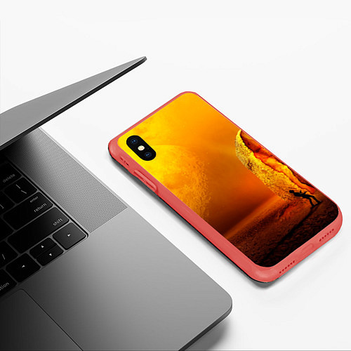 Чехол iPhone XS Max матовый Оранжевый космос и луна / 3D-Красный – фото 3
