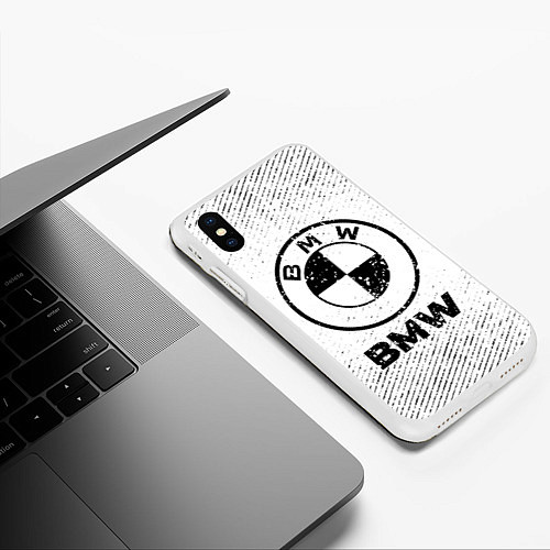Чехол iPhone XS Max матовый BMW с потертостями на светлом фоне / 3D-Белый – фото 3