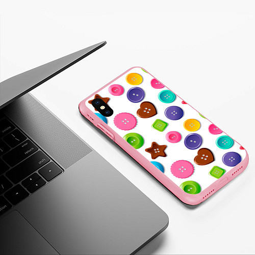 Чехол iPhone XS Max матовый Разноцветные пуговицы - паттерн / 3D-Баблгам – фото 3