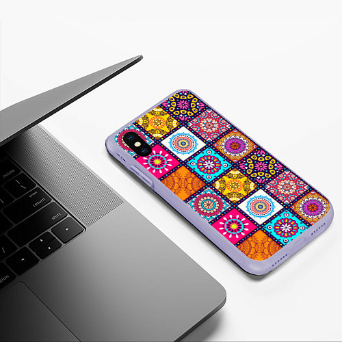 Чехол iPhone XS Max матовый Пэчворк - мандалы / 3D-Светло-сиреневый – фото 3