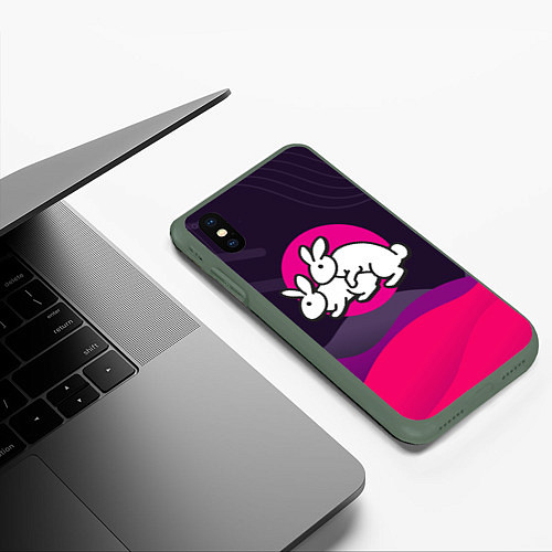 Чехол iPhone XS Max матовый Кролики love / 3D-Темно-зеленый – фото 3