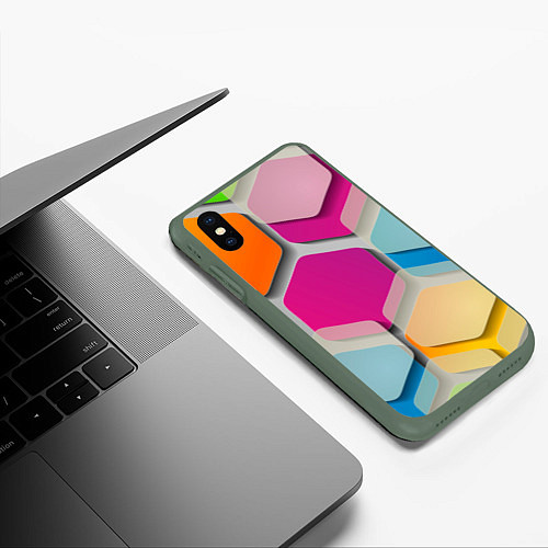 Чехол iPhone XS Max матовый Абстрактные разноцветные геометрические фигуры / 3D-Темно-зеленый – фото 3