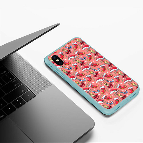 Чехол iPhone XS Max матовый Christmas pattern / 3D-Мятный – фото 3