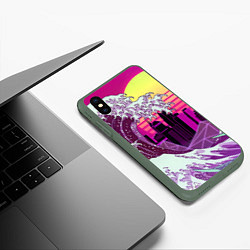 Чехол iPhone XS Max матовый Ретровейв волна, цвет: 3D-темно-зеленый — фото 2