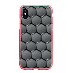 Чехол iPhone XS Max матовый Стальные шестигранники на сером фоне, цвет: 3D-баблгам